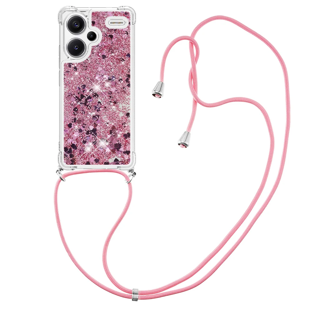 Crossbody Lanyard Necklace Strap Quicksand Case For Xiaomi Redmi Note 13 Pro 4g 5g Plus Poco X6 Glitter Shockproof Liquid Cover