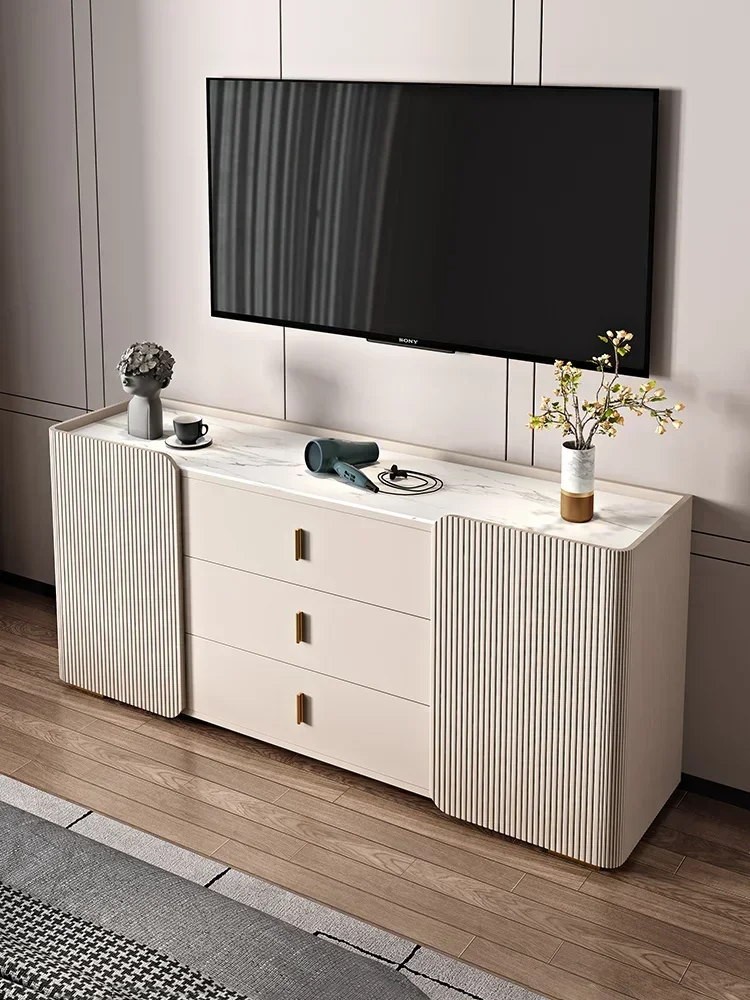 

Light Luxury Stone Plate TV Cabinet Integrated Small Apartment Retractable Corner Makeup Table Storage