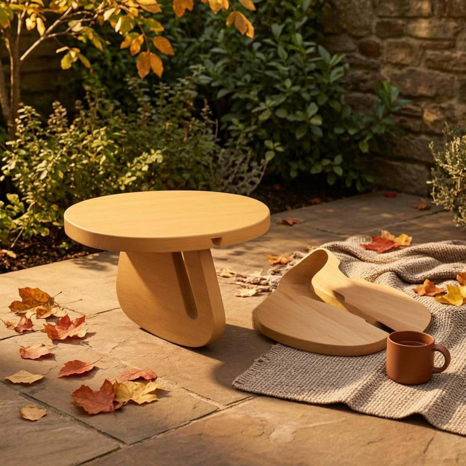 Tabouret de méditation en bois naturel, mobilier de méditation en bois, deux pièces pour l'entraînement à l'équilibre