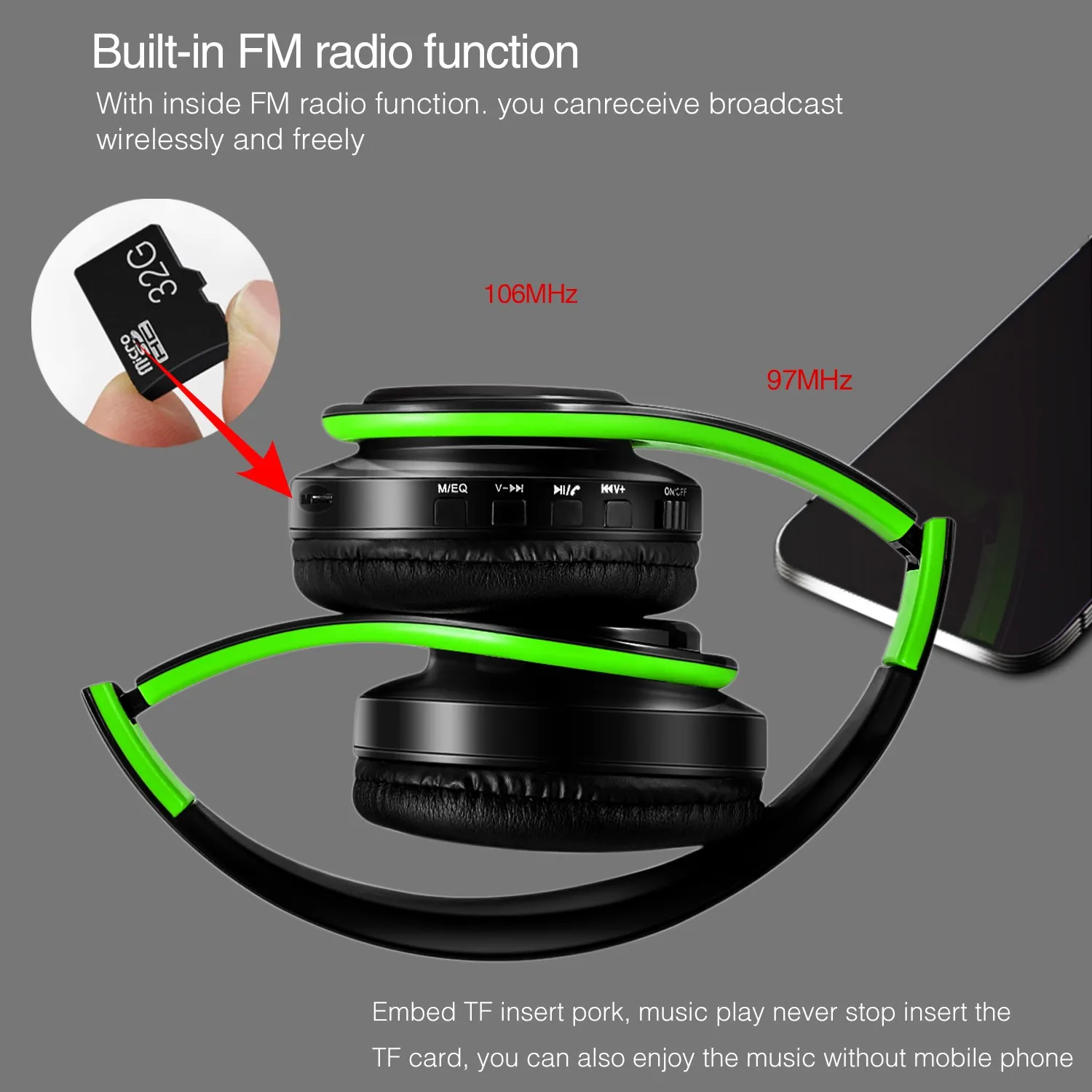 Cuffia wireless Bluetooth Cuffia stereo Cuffia musicale Supporto scheda SD con microfono per iPad mobile