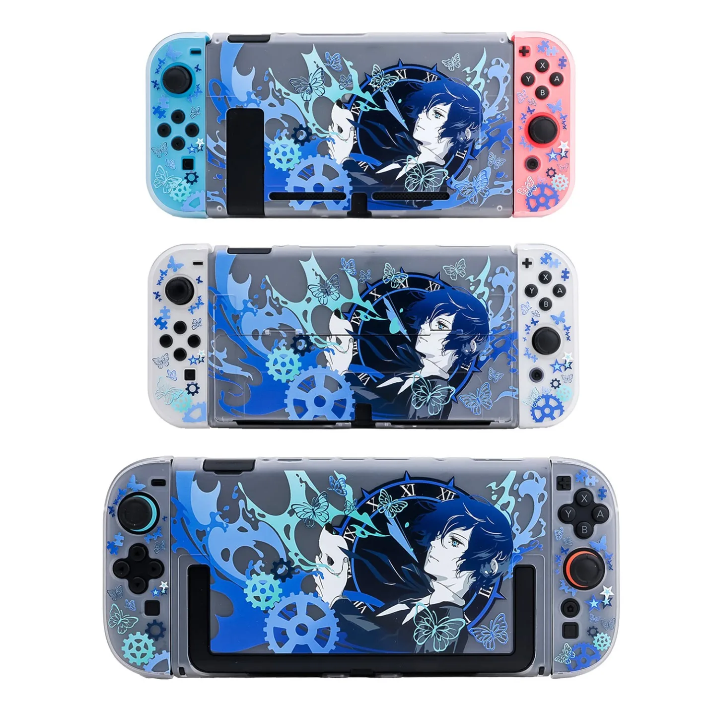 Защитный чехол для Nintendo Switch / OLED / Switch 2 - Полупрозрачный жесткий корпус с сине-черным дизайном, Макото Юки
