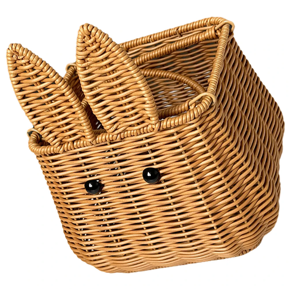 

Easter Bunny Woven Basket Adorable Rabbit Picnic Hamper Multi-Purpose Storage Organizer Sundries Holder Decorative Food