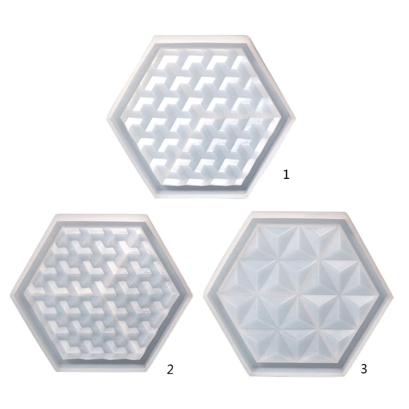 Gemeotric-Molde hexagonal para posavasos, moldes resina silicona, bandeja almacenamiento pegamento cristal molde