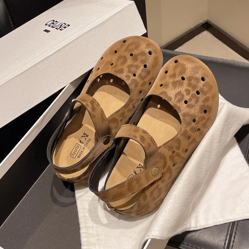 

Women's Outward Wear 2025 Hollow Out Breathable High-end Sense Semi-drag Comfortable Leopard Print Versatile Sandals