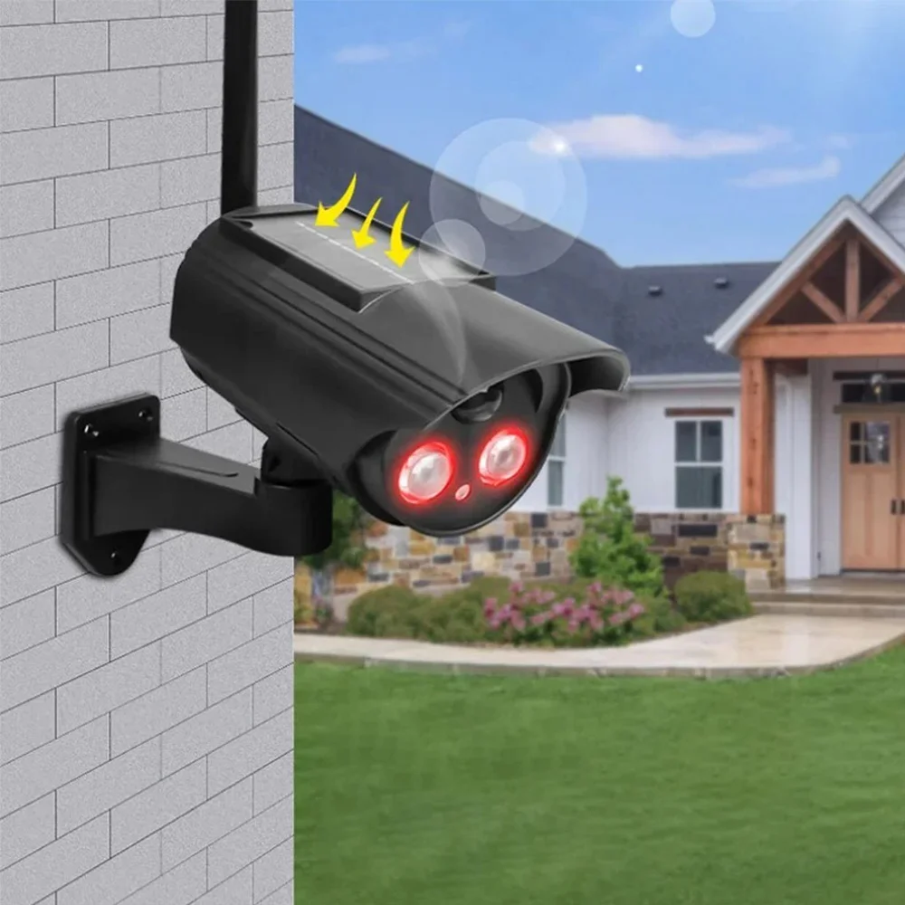 Outdoor Wireless Simulated Security Camera,Fake Solar Charging,Fake Camera, with AI Motion Detection,Red Flashing Light with LED