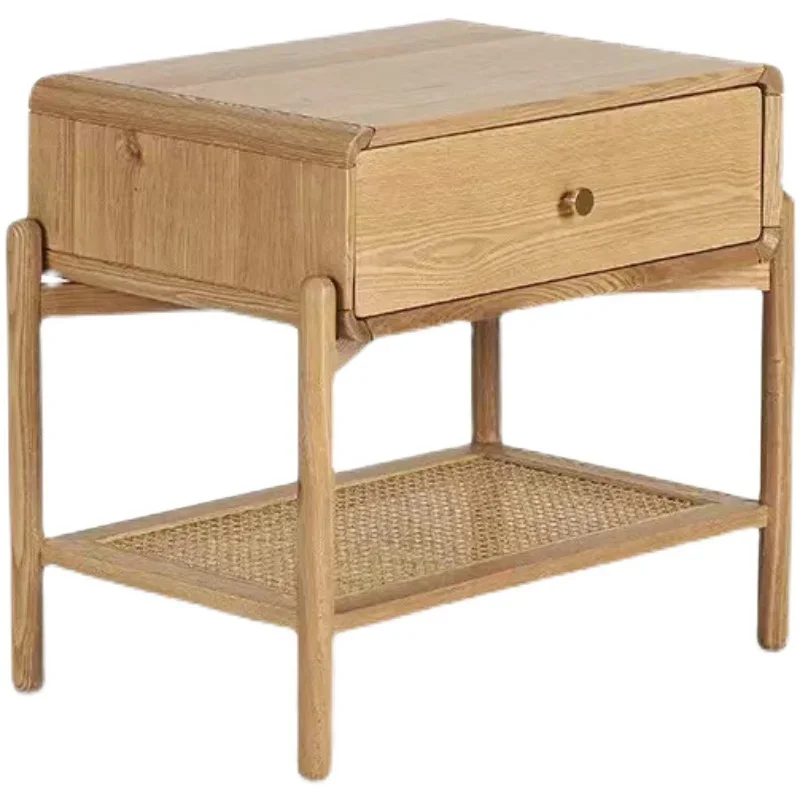 

Nordic retro bedside table solid wood rattan mini cabinet