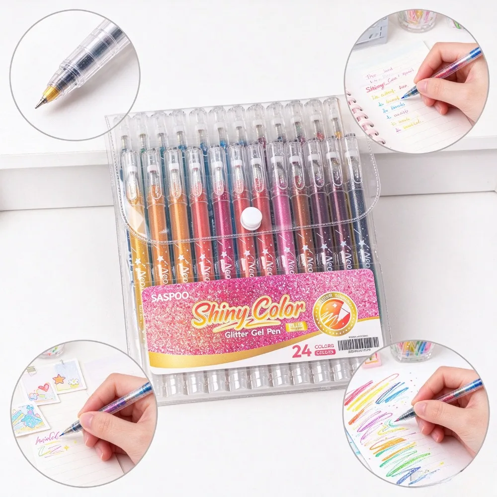 24 Colors Glitter Gel Pens Metallic Sparkle Pens Smooth Writing for Adult Coloring Books Drawing Art Crafts