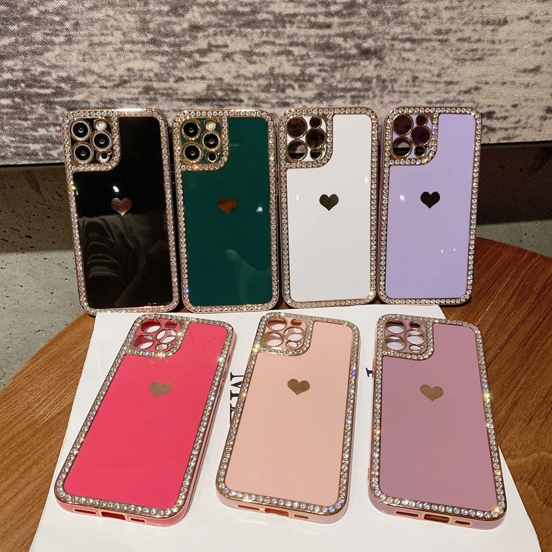 Luxury Love Heart Bling Rhinestone Phone Case For iPhone 12 11 13 14 Pro Max X XR XS Max 7 8 Plus SE 2020 Bumper Back Cover