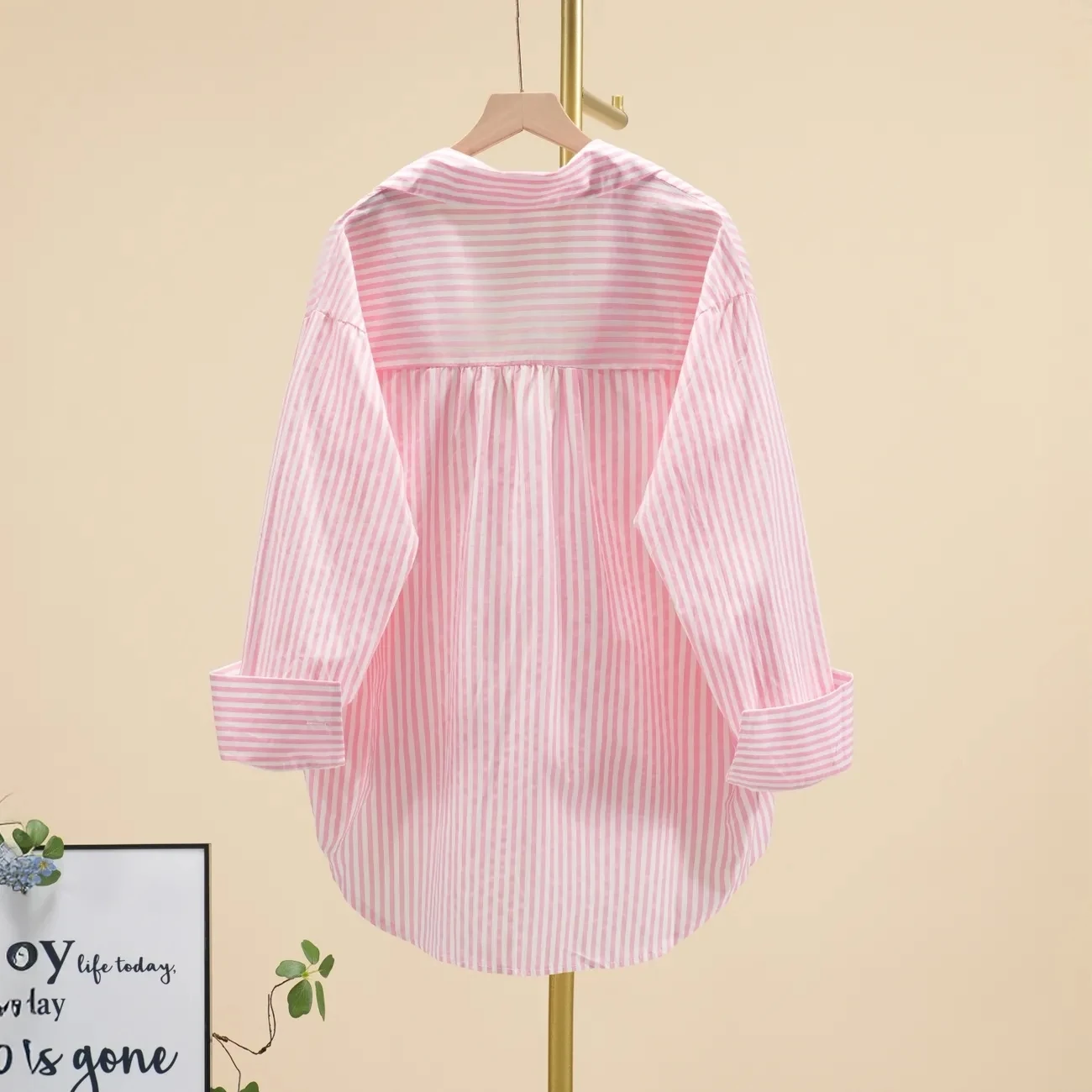 100% Pure cotton Striped Printed Shirt for women Simple Korean version loose Medium long Casual Tops Fashion Long sleeved Shirts 5