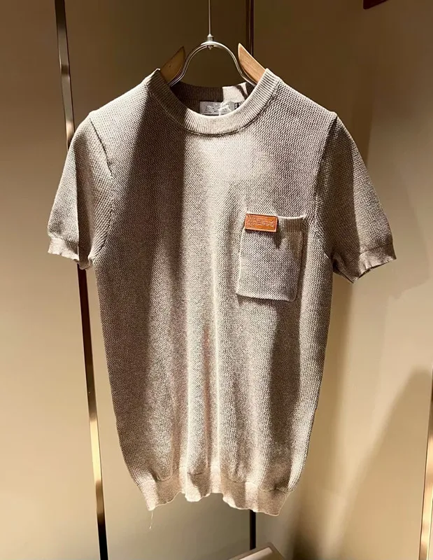 

BC Old Money Wind 25ss Crew Neck Pocket Leather Brand Knitted Short Sleeve T-Shirt
