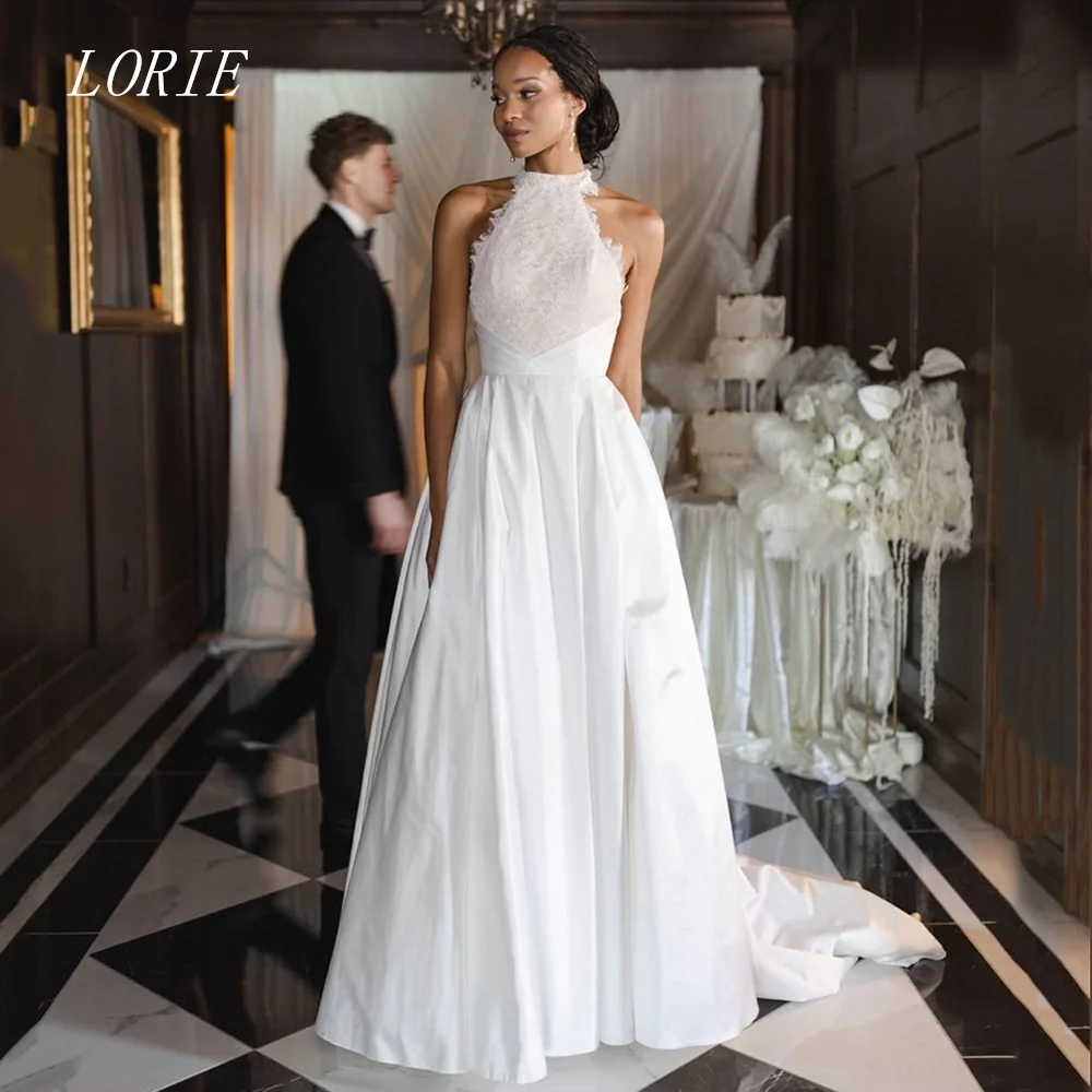 

LORIE Luxury A Line Civil Wedding Dress Scoop Sleeveless Bridal Dresses Appliques Lace Wedding Gown Customized 2026