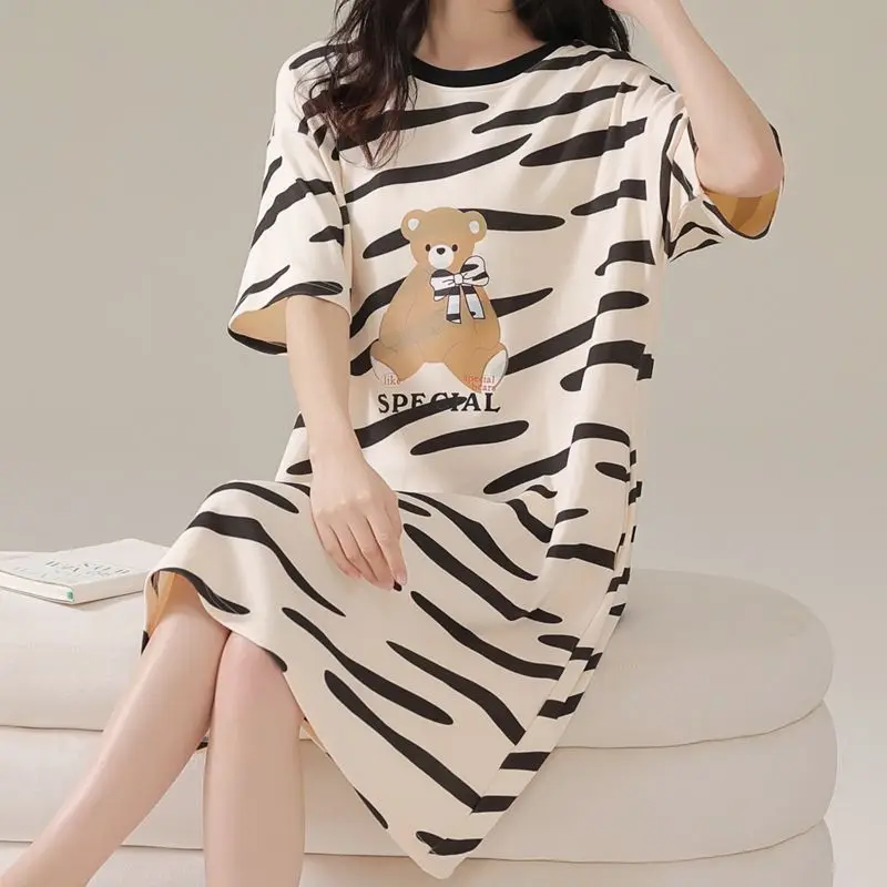 Women Nightgowns Short Sleeve Sleepshirts 2024 Summer Loose Nightdress Cute Cartoon Sleepwear Female Casual Home Clothes L-5XL