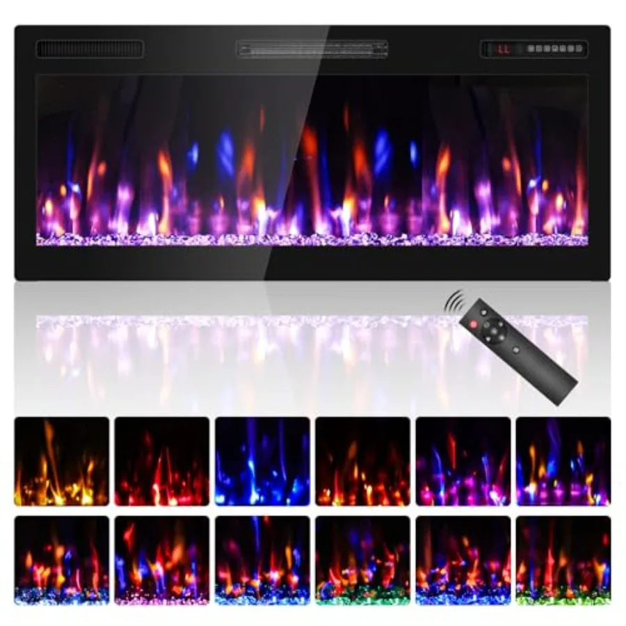 

42-дюймовый электрический камин, встраиваемый и настенный, ультратонкий линейный камин с реалистичным эффектом пламени Crystal HD