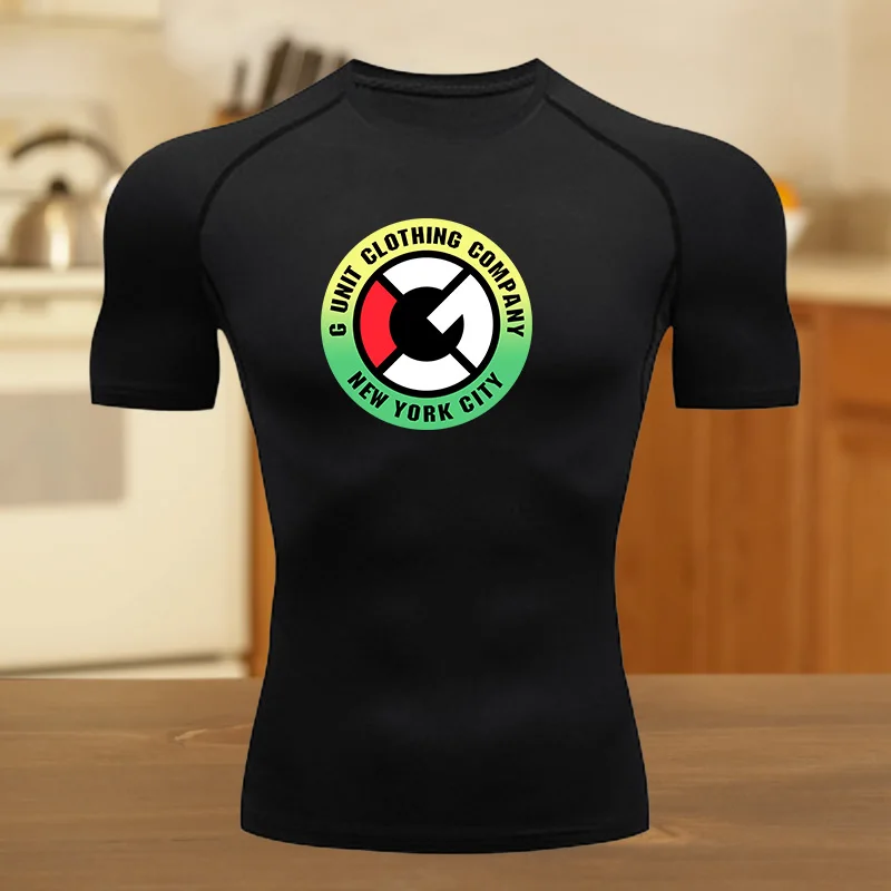 

Мужская компрессионная футболка для фитнеса, бега, спорта, дышащая, быстросохнущая, дышащая, с короткими рукавами, эластичная ткань для летних тренировок