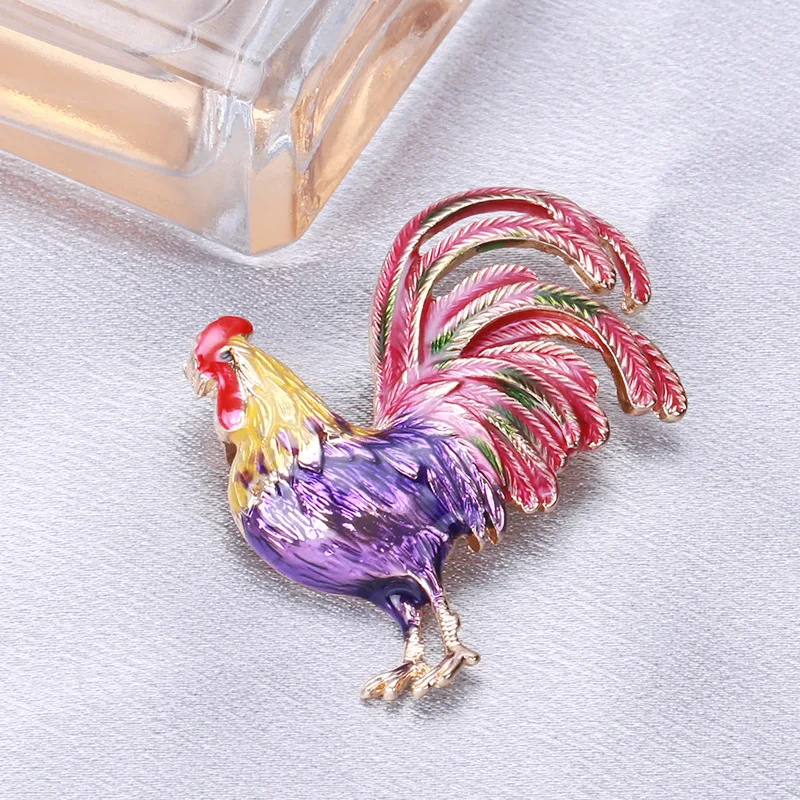 Big Tail Rooster Cock Brooches For Women Men 3-color Enamel Animal Chicken Party Office Daily Clothing Suit Coat Accesories Pins