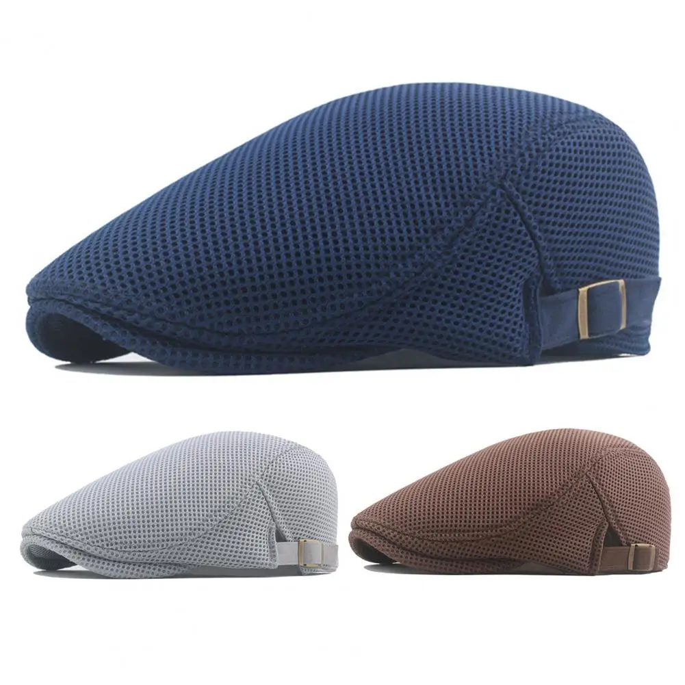 1Pc Soft Convenient Men Hat Perfect Gifts Easy Wear Portable Peaked Cap Polyester Hollow Washable Men Beret Cap for Daily Wear