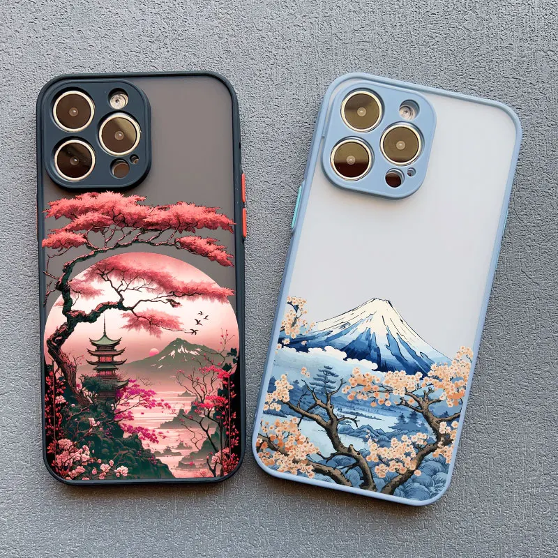 Japanse Esthetische Mount Fuji Telefoon Hoesje Voor Iphone 13 12 Pro Max Mini 15 11 Pro Max 14 7 8 Plus Se2020 Xs X Xr Schokbestendige Hoes