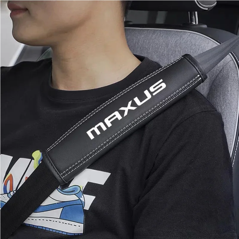 2Pcs Top Nappa Leather Car Seat Belt Shoulder Cover For Maxus T60 D60 D90  D20 T70 T90 G10 G20 G50 G90 V80 V90 Accessories