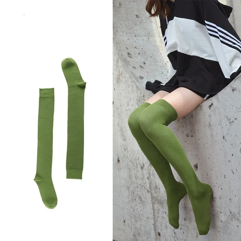 

Women Stockings Autumn Solid Cotton Knee High Socks Green Girls JK Calf Slim Long Socks Thigh High Female чулки носки женские