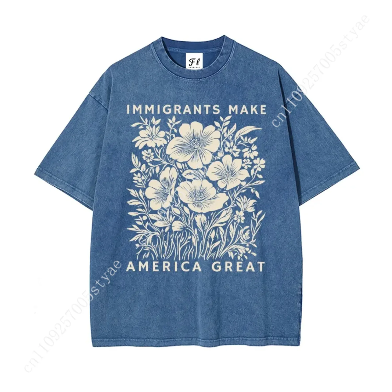 Immigrants Make America Great Oversize Unisex Anti-ICE Washed T-Shirt for Women and Men's Unisex Fit Batik Cotton Oversize Stree view 6