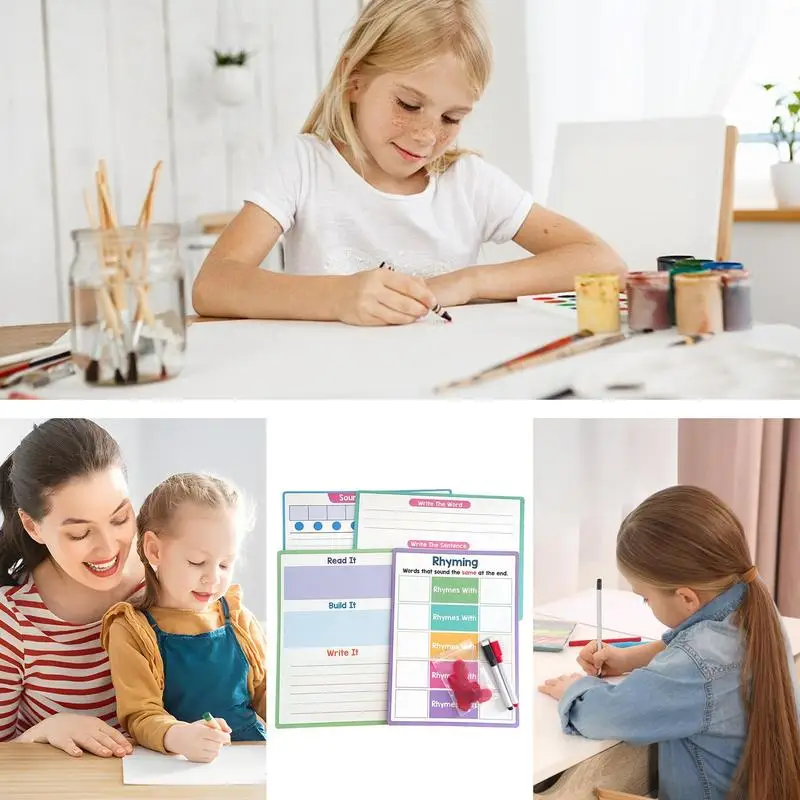 Tablero borrable en seco para aprendizaje de fonética, tablero de práctica de fonética para niños, herramienta de aprendizaje con contenido rico para el hogar en edad preescolar