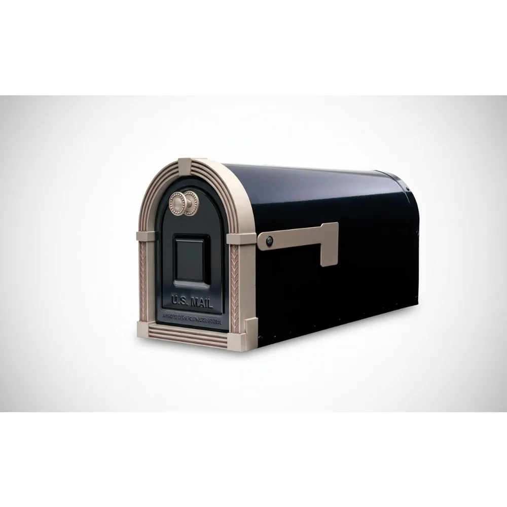 

Large Steel Post Mount Mailbox, Black with Brushed Nickel Finish, Heavy-Duty Rust-Resistant for High Volume Mail