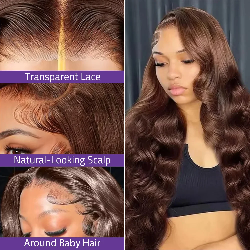 30 36 بوصة الشوكولاته براون الجسم موجة 13x6 الدانتيل شعر مستعار أمامي البرازيلي 13x4 HD الدانتيل أمامي 4 #   باروكات الشعر البشري الملونة تم قطعه مسبقًا