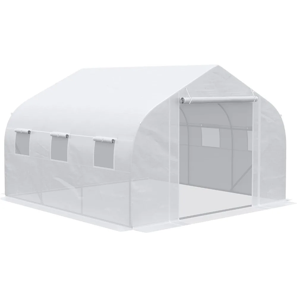 

12' x 10' x 7' Walk-in Greenhouse, Tunnel Green House with Zippered Mesh Door and 6 Mesh Windows, Gardening Plant Hot House