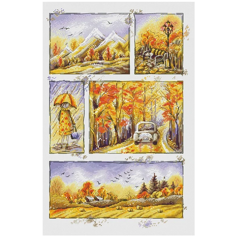 

Golden Autumn Scenery Patterns Counted Cross Stitch 11CT 14CT 16CT 18CT DIY Wholesale Cross Stitch Kit Embroidery Needlework Set