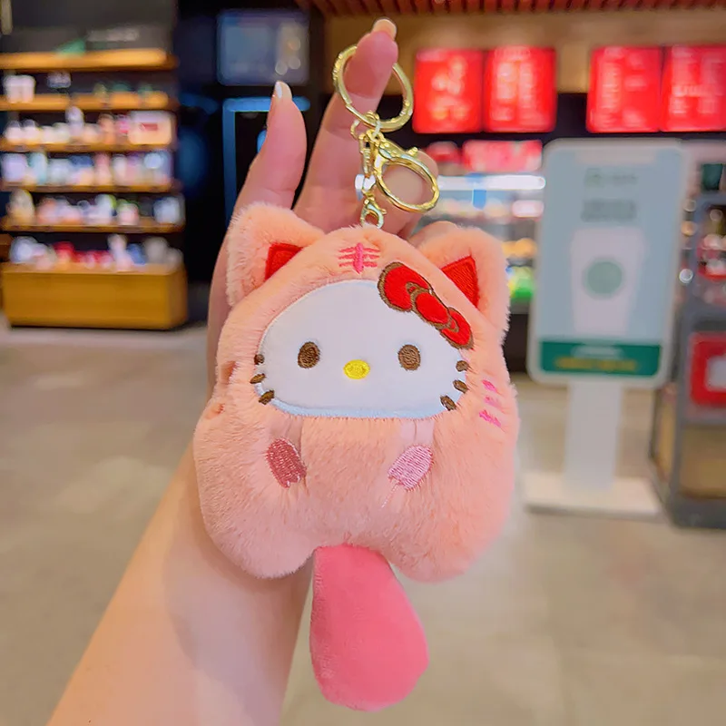 

Sanrio Kuromi Cinnamoroll Cross-dressing Cat Doll Keychain My Melody Anime Cartoon Backpack Cute Pendant Children Plush Toys