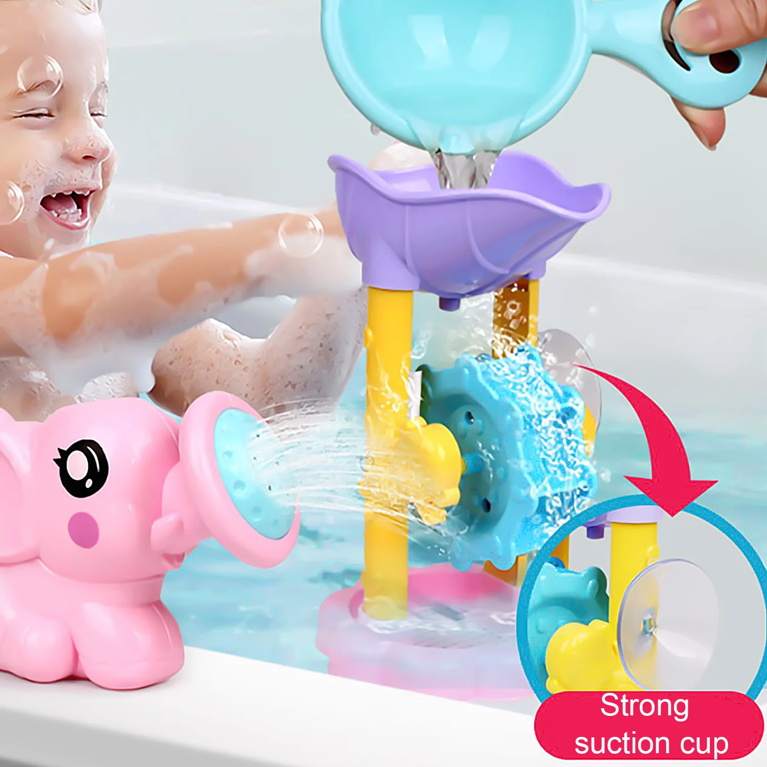 Ensemble de jouets de bain en forme de roue à eau pour enfant, accessoire coule pour la douche et l'arrosage, avec motif éléphant et porcelet et document aléatoire, HOGame