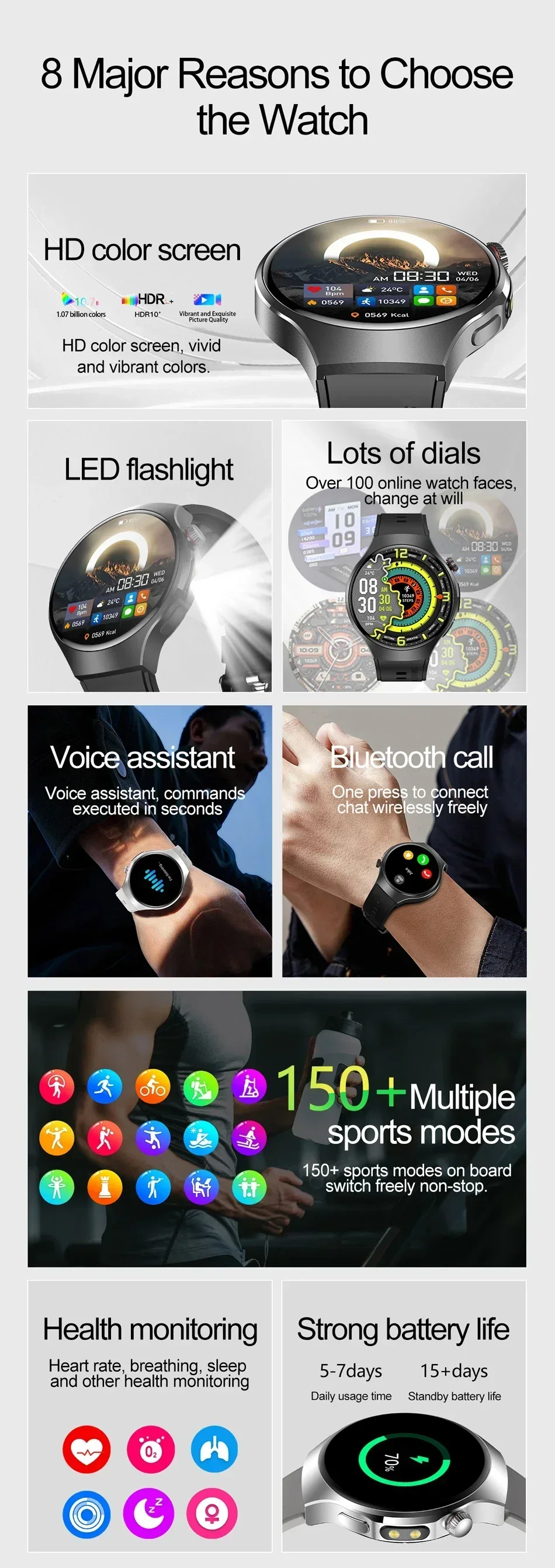 Sports Smart Watch with Bluetooth Calling, IP67 Water Resistance and 150+ Sports Modes description 2