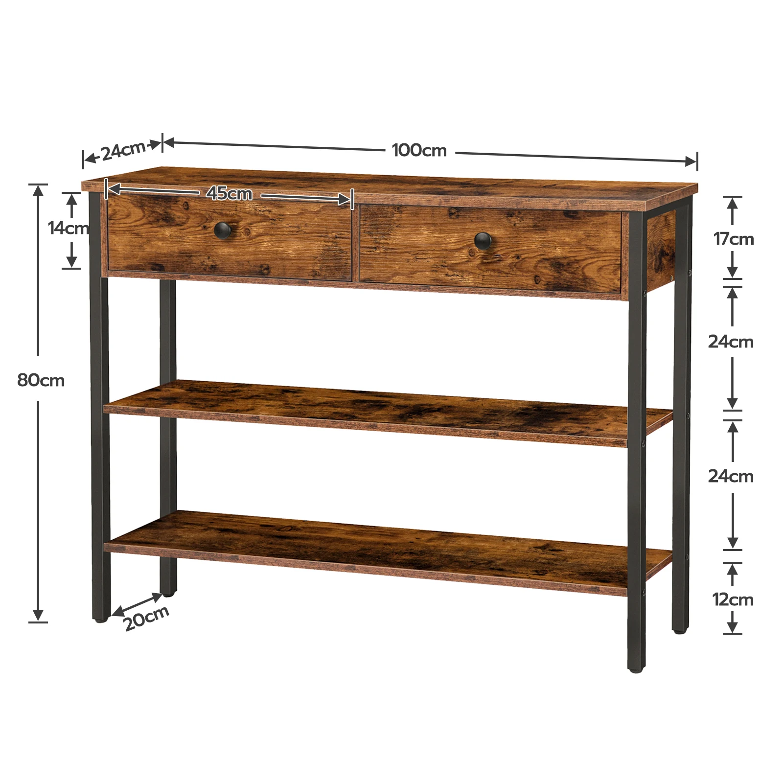 Tavolo consolle HOOBRO tavolo da ingresso stretto con 2 cassetti e 2 ripiani divano da ingresso per soggiorno corridoio industriale