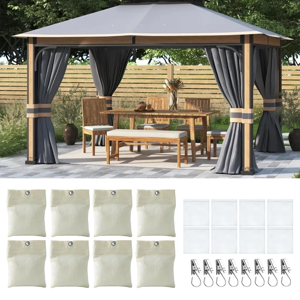 Outdoor Curtain Canvas Weights 8 Pack 15oz Sandbag with Metal Clamps Self-Adhesive Closure for Garden Gazebo Patio Drapes