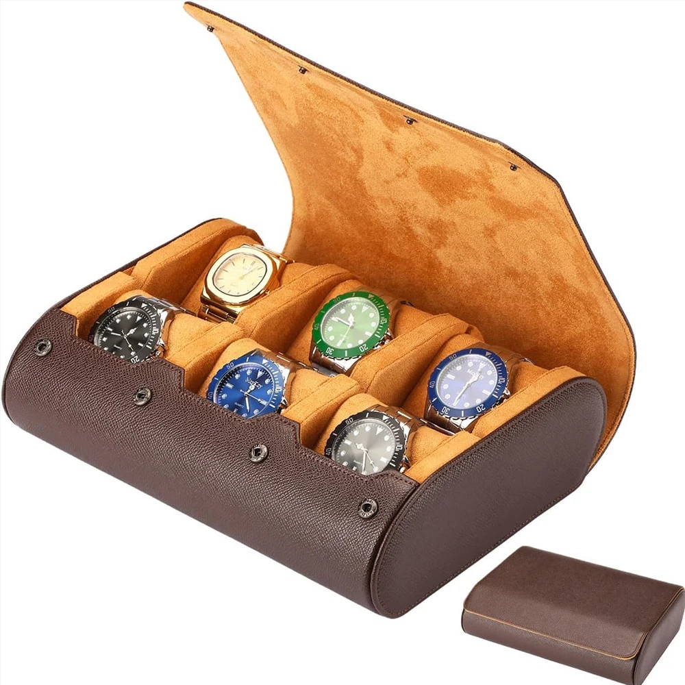 Image of 6 Uhren-Reiseetuis für Herren, Uhrenrolle, 6 Fächer, Reisen, multifunktionale Uhren-Display-Box, Schrank, Weihnachtsgeschenk für Mann und Frau