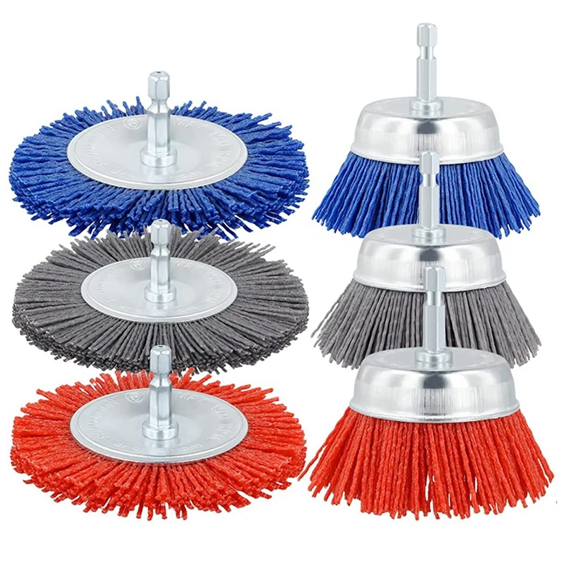 Filament Abrasive Wire Brush Wheels,3Sizes Nylon Drill Brush Set With 1/4In Drill For Removal Of Rust Corrosion Paint