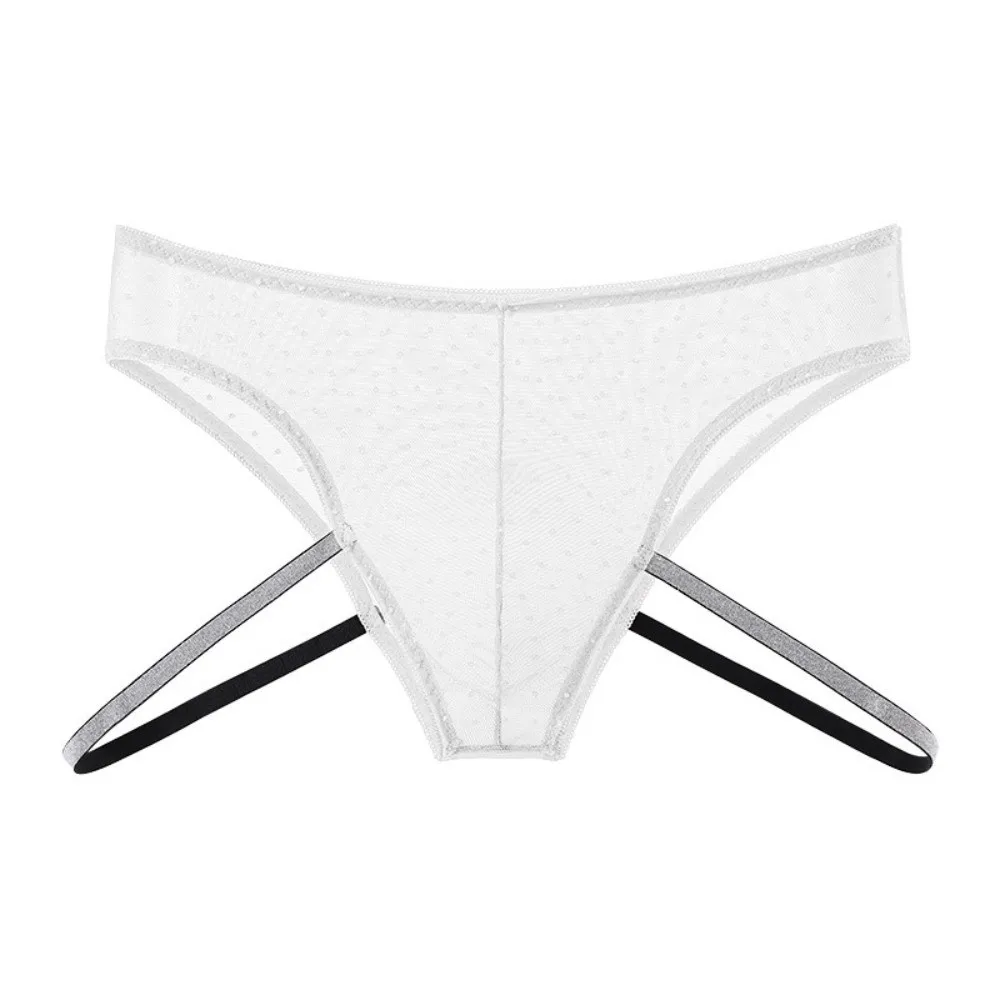 Lingerie Men's Triangle Panties Dots Mesh Mid Waist Men Thin Briefs Bright Stripe Strap Breathable Underwear for Men Gifts
