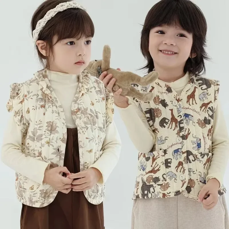 

Весенний теплый жилет-кардиган для младенцев, милый мультяшный флисовый ветрозащитный зимний жилет без рукавов для новорожденных, с хлопковой подкладкой