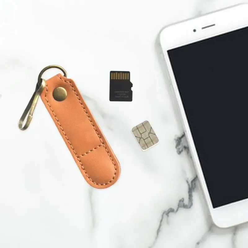 Porta carte Sim custodia per espulsore in pelle PU con O-Ring staccabile borsa per carte telefoniche portatile portachiavi Anti-smarrimento regali