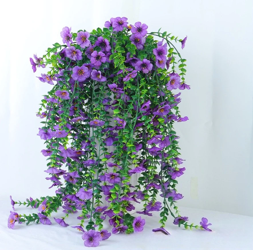 4pcs 45 Mesh Simulated Violet Wall Hanging Eucalyptus Flower Simulated Flower Scene Gardening Wall Hanging Rattan Decoration