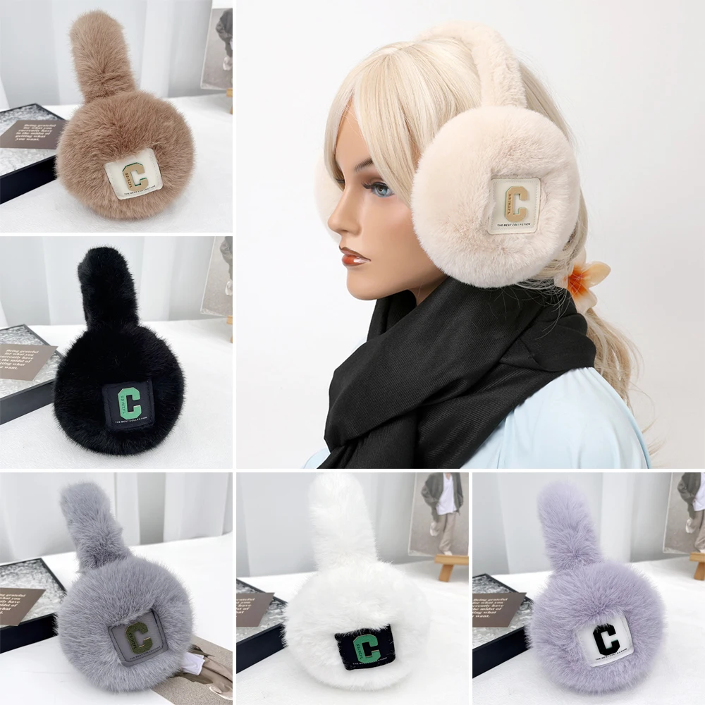 New letter C Foldable Earmuffs Cold Protection Soft Plush Earmuffs Winter Accessories Portable Windproof Ear Cap Student