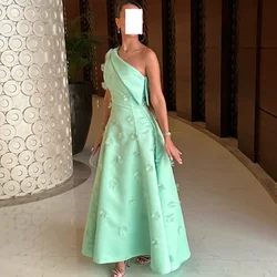 Customized Exquisite Formal Draped Applique Beading Flower A-line One-shoulder Midi Dresses Bespoke Occasion Dresses Formal