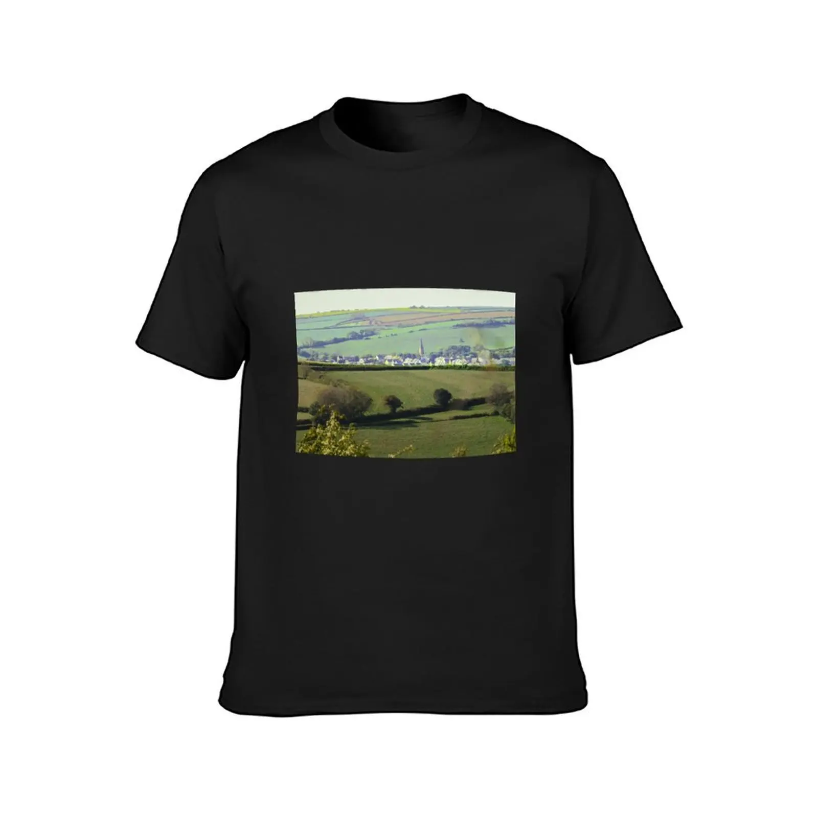 Modbury village in distance, Devon, landscape T-Shirt vintage cute clothes animal prinfor boys mens funny t shirts