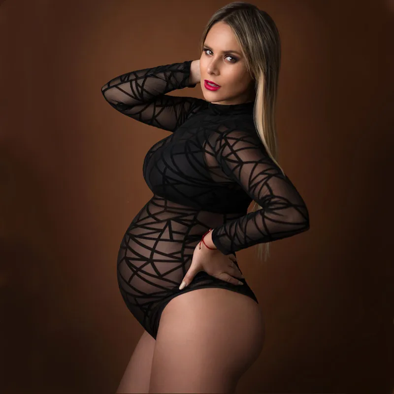 Schwarze Kleidung für Tüll schwangere Frauen Fotografie Bodysuit durch Stickerei Baby party Mutterschaft Foto Requisite Kleid sehen