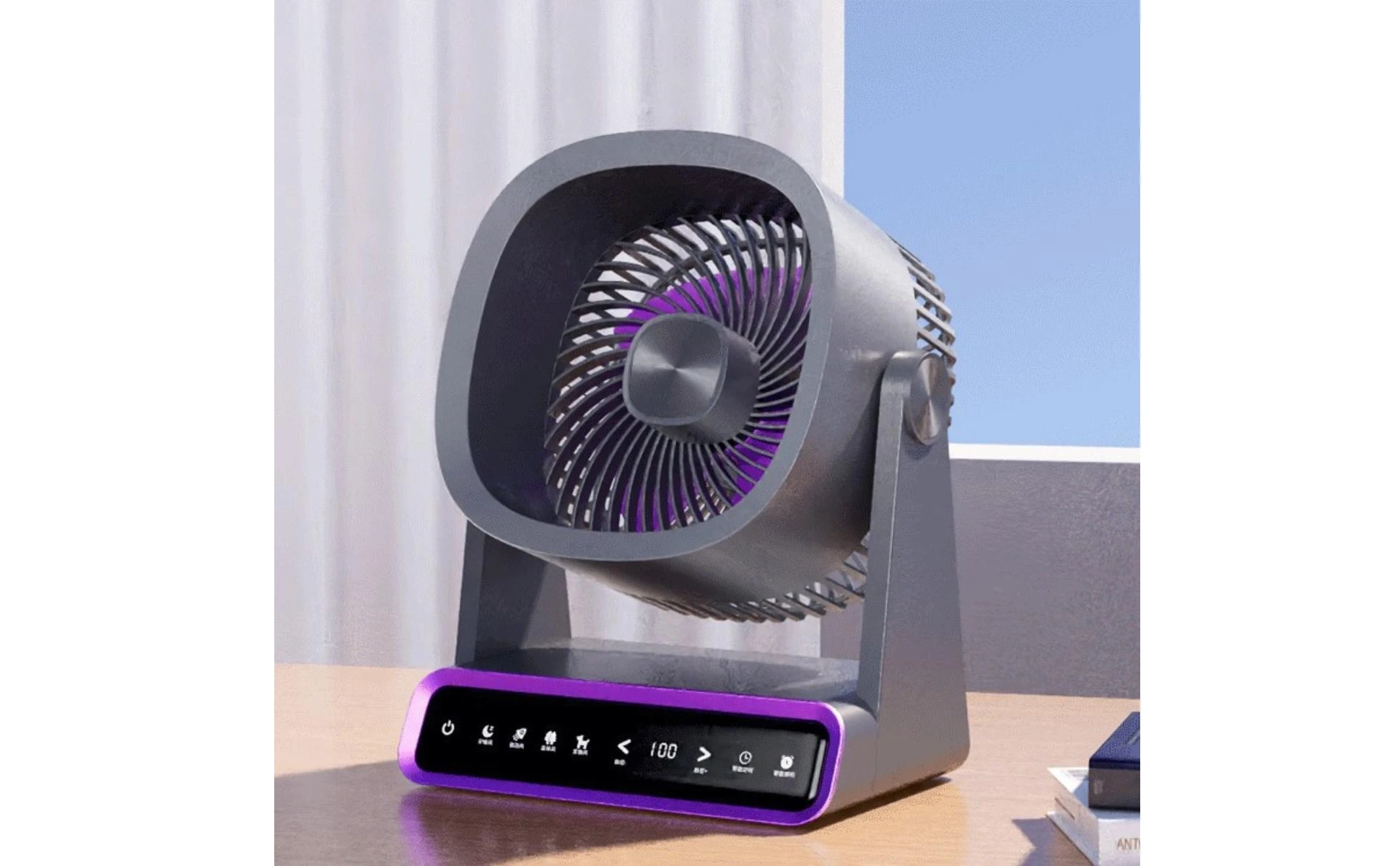 Rechargeable Tabletop Fan Solar Powered Smart Digital Fan Home Cooling Wireless Charging Compact for Outdoor, Camping