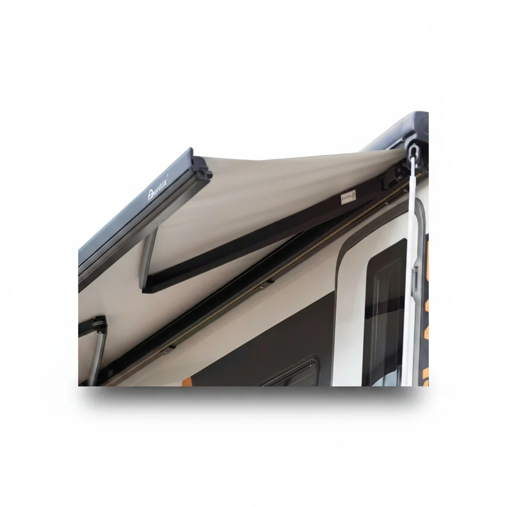 

Retractable RV Awning, Manual Aluminum Cassette Camper Sunshade, fit for Van, Trailer, RV, Heavy Duty Vinyl Fabric