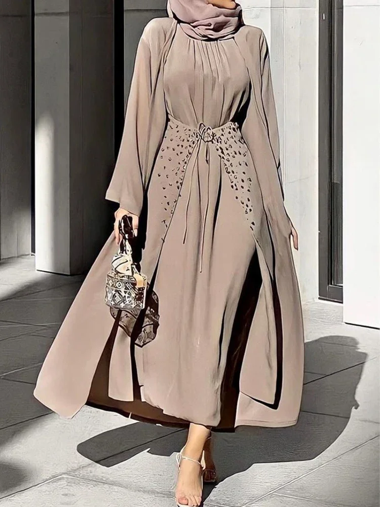 Bangladesh Abaya Muslim Dress Women 3 Piece Ser Evening Dresses Moroccan Kaftan Lace-up Islamic Clothing  Hijab Vestidos