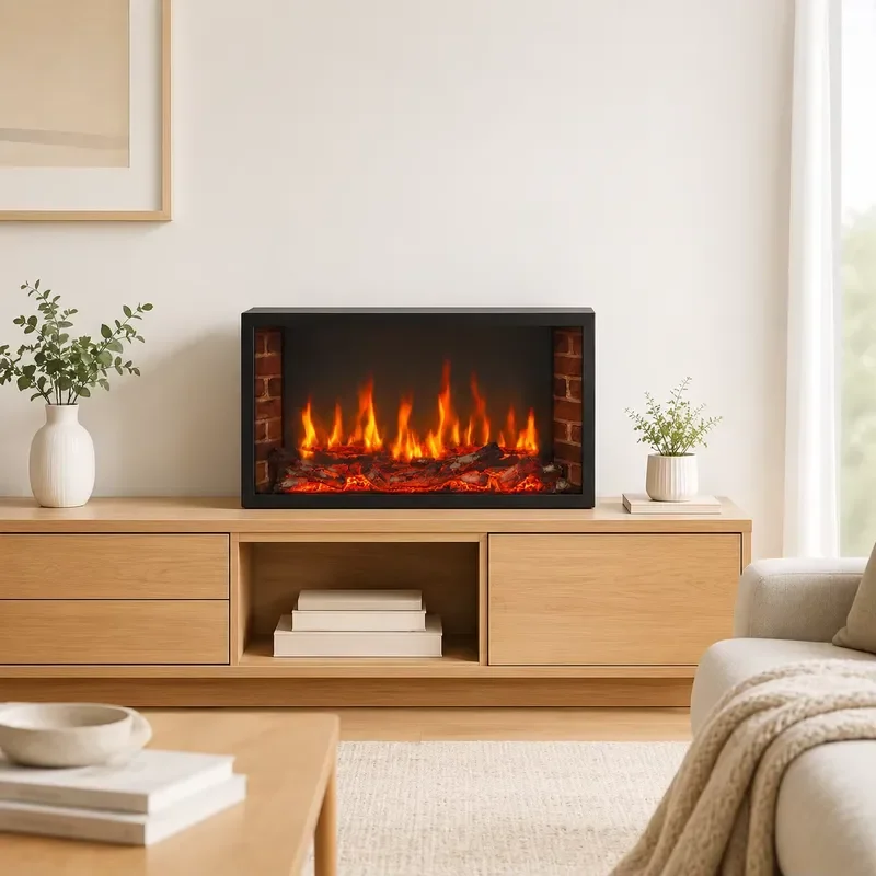 for Compact Built-in Electric Fireplace with Realistic LED Flame and Remote Control, Slim Recessed Metal Design for Indoor