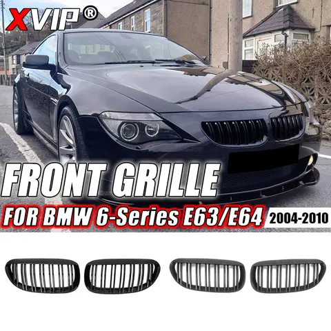 XVIP 매트 블랙 더블 라인 스타일 프론트 범퍼 후드 그릴, BMW 6 시리즈 E63 E64 2004-2010 650i 광택 듀얼 슬레이트 그릴