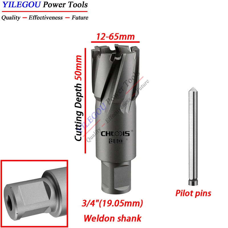 Image of Durchmesser 12-65mm x 50mm TCT Annular Cutter Mit 3/4 "Weldon Schaft, 2" hartmetall Legierung Core Bohrer, Loch Sah Mit 50mm Schnitttiefe